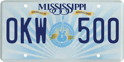 MS license plate OKW500