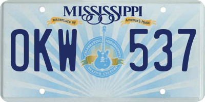 MS license plate OKW537
