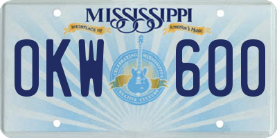 MS license plate OKW600