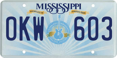 MS license plate OKW603