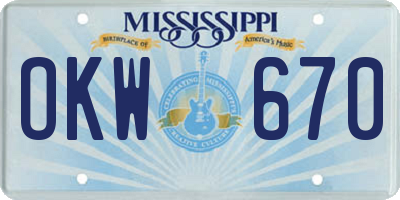 MS license plate OKW670