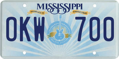 MS license plate OKW700