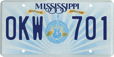 MS license plate OKW701