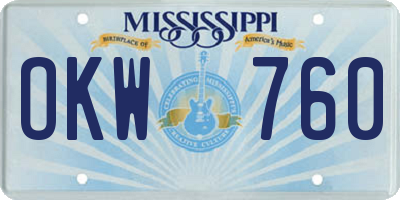 MS license plate OKW760
