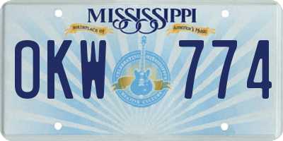 MS license plate OKW774