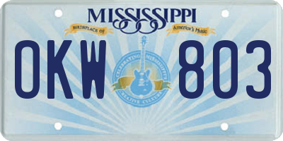 MS license plate OKW803