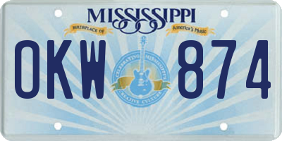 MS license plate OKW874