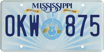 MS license plate OKW875