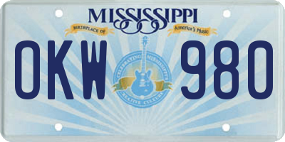 MS license plate OKW980