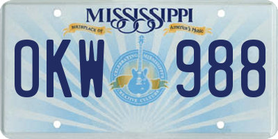 MS license plate OKW988