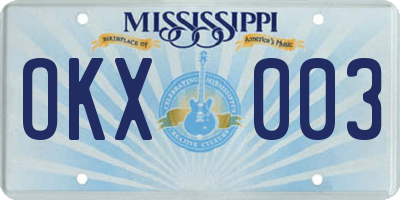 MS license plate OKX003