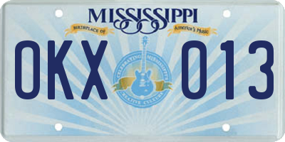 MS license plate OKX013