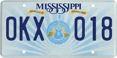 MS license plate OKX018
