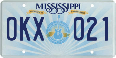 MS license plate OKX021