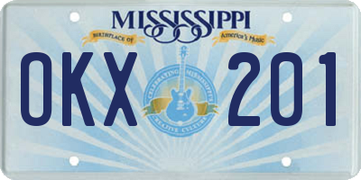 MS license plate OKX201
