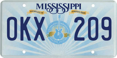 MS license plate OKX209