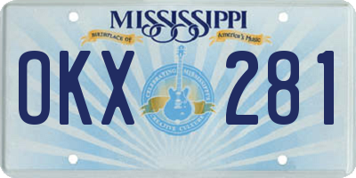 MS license plate OKX281