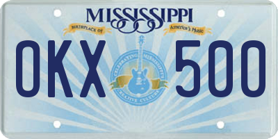 MS license plate OKX500
