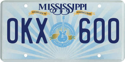 MS license plate OKX600