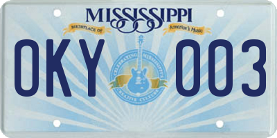 MS license plate OKY003