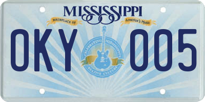 MS license plate OKY005