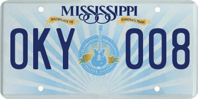 MS license plate OKY008
