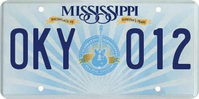 MS license plate OKY012
