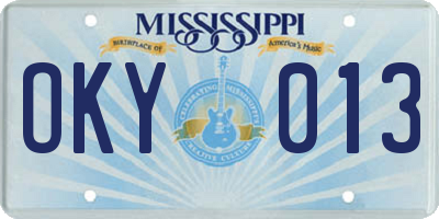MS license plate OKY013