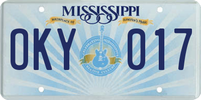 MS license plate OKY017