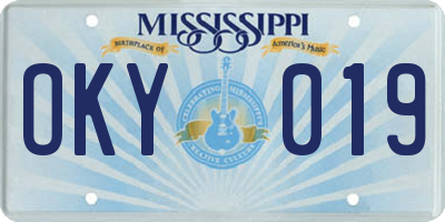 MS license plate OKY019