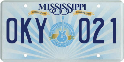 MS license plate OKY021