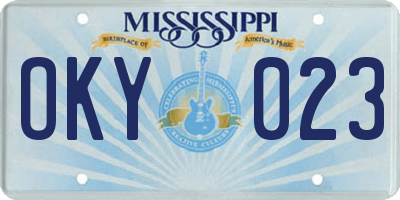 MS license plate OKY023