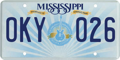 MS license plate OKY026