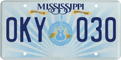 MS license plate OKY030