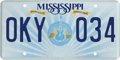 MS license plate OKY034