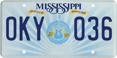 MS license plate OKY036