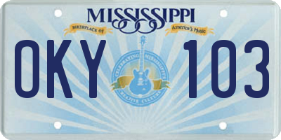 MS license plate OKY103