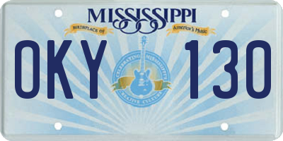 MS license plate OKY130