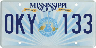MS license plate OKY133