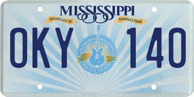 MS license plate OKY140