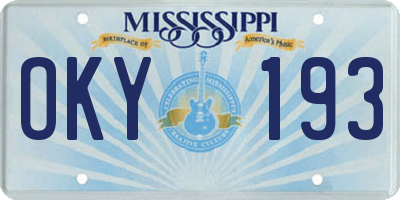 MS license plate OKY193