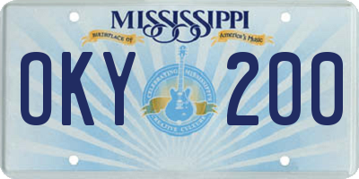 MS license plate OKY200