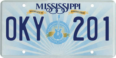MS license plate OKY201