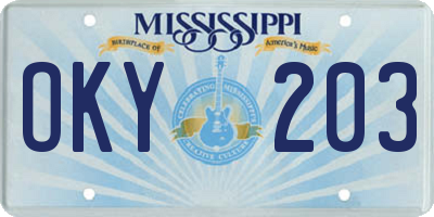 MS license plate OKY203