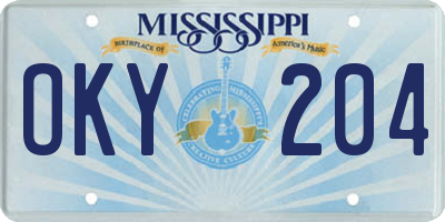 MS license plate OKY204