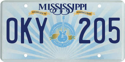 MS license plate OKY205