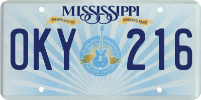 MS license plate OKY216