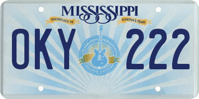 MS license plate OKY222