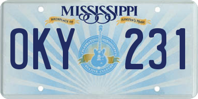 MS license plate OKY231