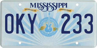 MS license plate OKY233